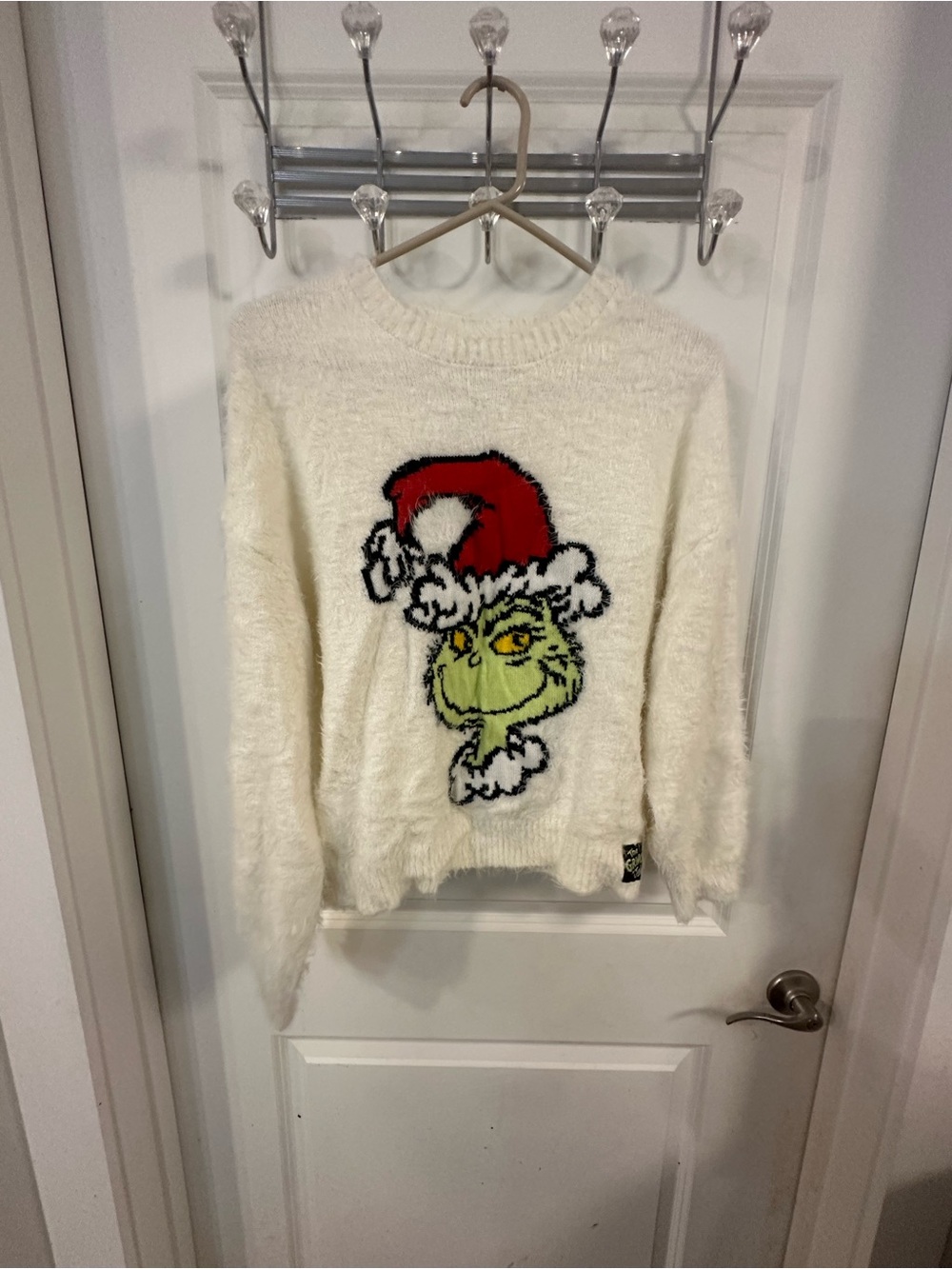 Justice White Kids Grinch Graphic Sweater with Red Santa Hat